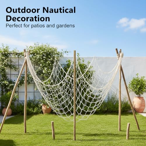 6 Pcs Natural Fish Net, 80 x 40 Inch Natural Cotton Fish Net Decorations, Ocean Themed Wall Hanging Fishing Nets for Sea Party, Beach Party, Wall Decor, Table Decor (Beige) - size: 6 Pcs