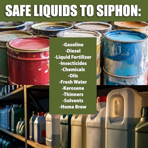 The Original Safety Siphon 6 Foot Hose For Gasoline And More - 1/2" Valve Siphon Pump - Use for Cars, Boats, Mowers - Self Priming Pump Transfers 3.5 Gallons per Minute - FDA Food Grade for Home Brews