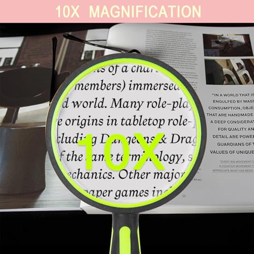 10X Magnifying Glass for Reading 75mm Handheld Portable Book Magnifier for Kids Seniors, Small Loupe for Close Work, Classroom, Puzzle Hobby Observation (2 Pack, Yellow+Green) - color: Yellow+green