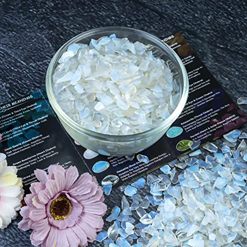 Crocon 1/2 LB Crushed opalite Chips Bulk Stones 1100+ Carats Natural Quartz Pieces Irregular Shape Gemstones for Gifts New Home and Chakra Healing Crystals Home Décor Gifts for Women Fathers Day Gift - color: Opalite Chips, size: 1/2 Pound