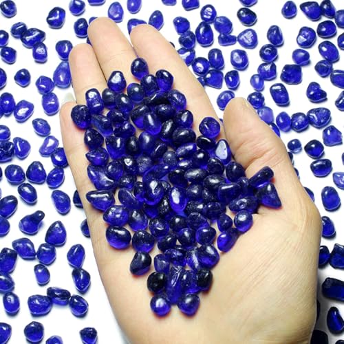 WAYBER Glass Stones, 1Lb/460g Irregular Sea Glass Pebbles Non-Toxic Artificial Gemstones for Gem Display/Vase Filler/Terrarium Flowerpot Aquarium Turtle Tank Decoration, Dark Blue - color: Dark Blue Sea Glass, size: 1 Pound