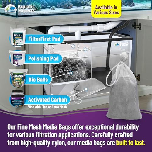 Aquatic Experts Fine Aquarium Media Bag, Durable Drawstring Bags for Fish Tank Filters, 450 Micron Mesh, (Fine, 3"x 8" - 4 Pack) - size: 3” x 8” – 4 pack