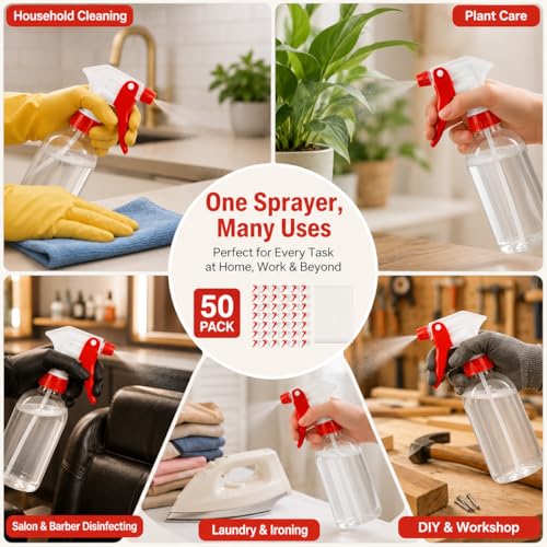50 Pack Red Spray Bottle Triggers, 28-400 PP Spray Bottle Nozzles with Tubes, Bottle Spray Nozzle Replacement Tops for Cleaning Bottles, Garden Sprayers and Refill Stations - color: Red