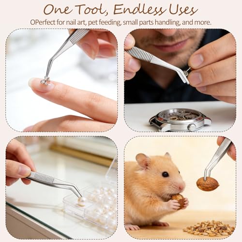 Stainless Steel Curved Tip Tweezers with Serrated Grip, Multipurpose Precision Forceps for Sewing, Crafting and Repair Tasks(4 piece)
