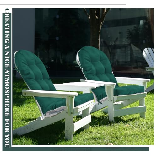 Geelin 2 Pcs Outdoor Patio Chair Cushion Thick High Back Adirondack Chair Cushion Tufted Weather & Fade Resistant Anti-Slip Outside Rocking Chairs Pads with Ties, 44 x 19 x 4 Inch (Dark Green) - color: Dark Green