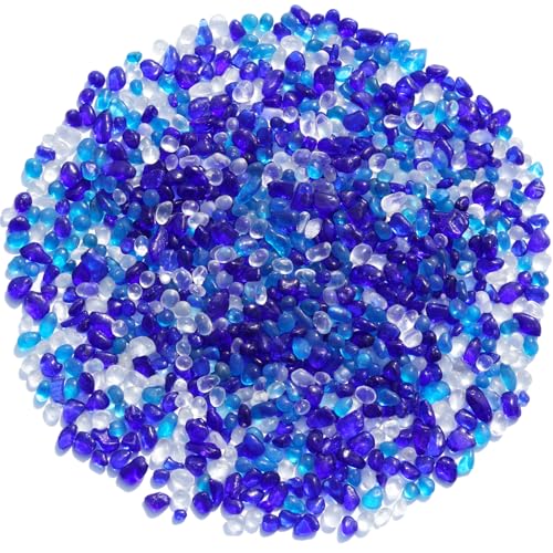 QYGL Sea Glass Stones - Blue Mixed Clear Glass Pebbles Gemstones - Perfect for Aquarium Rocks, Fish Tank Gravel, Vase Fillers, DIY Crafts, and Home Decor (0.9LB/14oz) - color: Blue Mixed