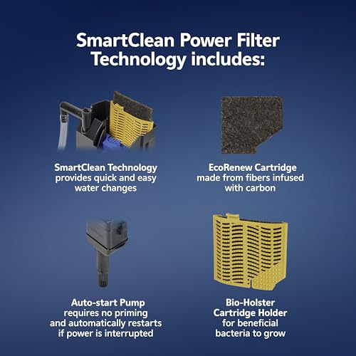 Aqueon SmartClean Power Filter with EcoRenew Filter Cartridge, Quick and Easy Water Changes, Quiet Operation, Adjustable Flow, for 10-20 Gallon Freshwater and Saltwater Aquariums, Medium - size: 10-20 Gallons