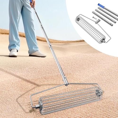 Golf Sand Leveling Rake, Bunker Rake for High Jump Long Jump Track and Field Sandy Golf Course, Roller Design Golf Sand Trap Bunker Simulator