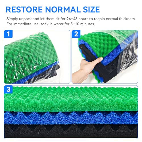 Foam Aquarium Filter Coarse Sump Filter Sponge Cut to Fit Bio Sponge Filters Media Foam Pad Replacement for Aquaneat Sponge Filter Foam for Aquarium Fish Tank Sump Pond 20/30/40 ppi（3 Pack）