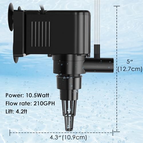 AquaMiracle Aquarium Powerhead Pump Circulating Water Pump 210 GPH for 40-60 Gallon Aquariums with Aerating Features - size: For 40-60 Gal Aquarium