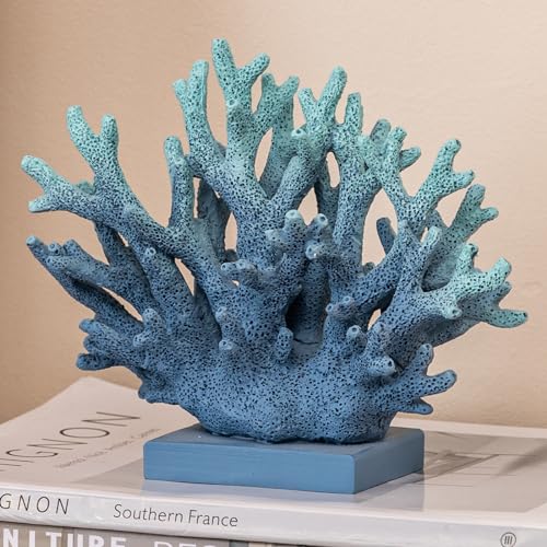 5.8" H Blue Coral Decor, Resin Coral Statue, Nautical Decorations for Home, Beach/Coastal/Ocean Themed Cabinet Shelf Tabletop Decor - color: Blue, size: 5.83"H
