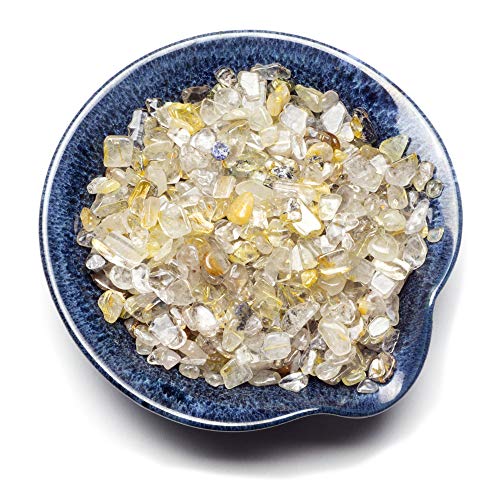 Cherry Tree Collection 1/2 Pound Polished Tumbled Gemstone Chips, Pebbles, Crystal Chips Bulk for Jewelry Making, Healing, Plants, Succulents, Aquariums, Decoration, Chakra (Gold Rutilated Quartz) - color: Gold Rutilated Quartz
