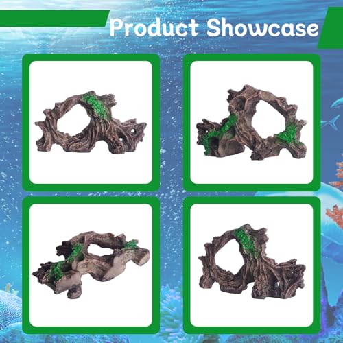 RUIAN Aquarium Tree Root Decor with Plants-Betta Fish Tank Ornament, Realistic Brown&Green Resin Hideaway Shelter for Small Fish(O Tree Root) - color: O Tree Root
