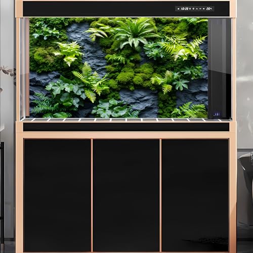 2 Packs Rock Wall Reptile Tank Background Lush Green Tropical Leaves Aquarium Background Nature's Embrace Tropical Green Plants Fish Tank Backgrounds Moss Wall Reptile Enclosure Backgrounds 30x12in - color: Green, size: 30(W)x12(H)in