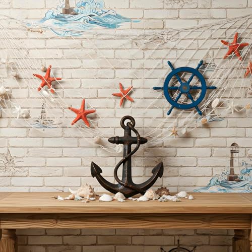 2 Pack Natural Fish Net Decorations for Party, Natural Cotton Hawaiian Party Fishing Net Decorative, Nautical Themed Cotton Fishnet Under The Sea Pirate Ocean Beach Halloween Decor