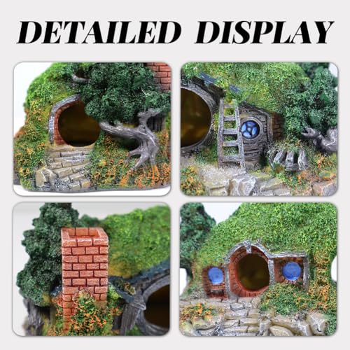 Hobbit Fish Tank Decorations Reptile House Hidden Hole Landscaping for Aquarium and Reptiles Decorations Mini Garden Decorating Two Sizes (S) - color: Hobbit-s