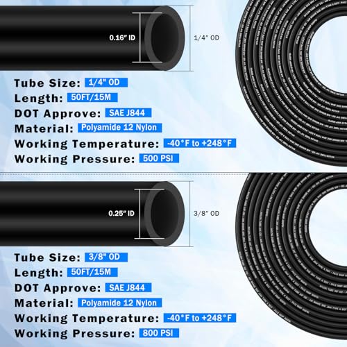 68 Pcs DOT Air Line with Quick Connect Air Fittings Kit 2 Roll 50FT 1/4" and 3/8" DOT Air Lines Kit with 66 Pcs Push Lock Air Line Fittings Pneumatic Push to Connect Air Hose Fitting - size: 68 PCS-50FT 1/4+3/8