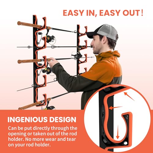 Gocozer Fishing Rod Holder for Garage, H5 Wall or Ceiling Mounted Fishing Pole Holders with Soft Protective Pad, Fishing Rod Storage Organizer, Horizontal Fishing Rod Wall Mount Nets Storage (4 PACK) - color: Black-4Pack