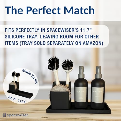 Spacewiser TidyNook Silicone Sink Caddy - Sponge Holder for Kitchen Sink, Dish Brush Holder, Fits Scrub Daddy Sponges, Scrub Mommy, and all Dish Sponges, Compact Kitchen Sinks Organizer Caddy, No Rust - color: Black