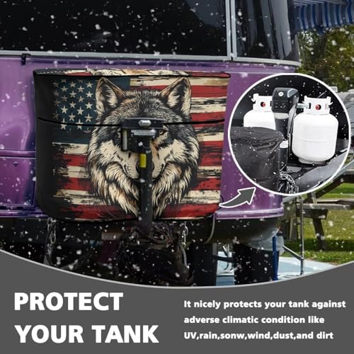 RV Propane Dust Cover American Flag Wolf Camper Propane Tank Cover,Fits 20LB Dual Propane Tanks Purple Totem Weather Resistant Gas Cylinder Cover - color: American Flag Wolf, size: Small-Double 20LB