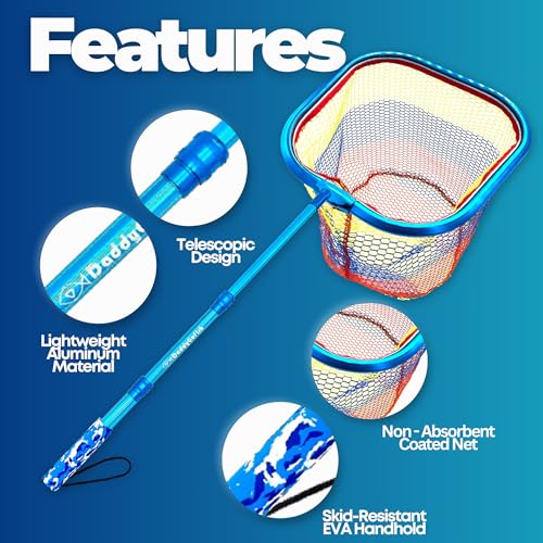DaddyGoFish Kids Fishing Net - Extendable Telescopic Landing Net for Boy Girl Children Catching Small Fish Crab Shrimp Minnow Dragonfly Beach Pier Lake River Ocean - color: Style 3 (2 Pack, Blue + Green)