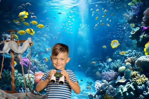 Under The Sea Backdrop 15x10ft Ocean Backdrop Underwater World Colorful Tropical Fish Coral Aquarium Deep Sea Sunlight Photography Background Birthday Under The Sea Party Decorations Photo Props - color: Blue2, size: 15x10ft