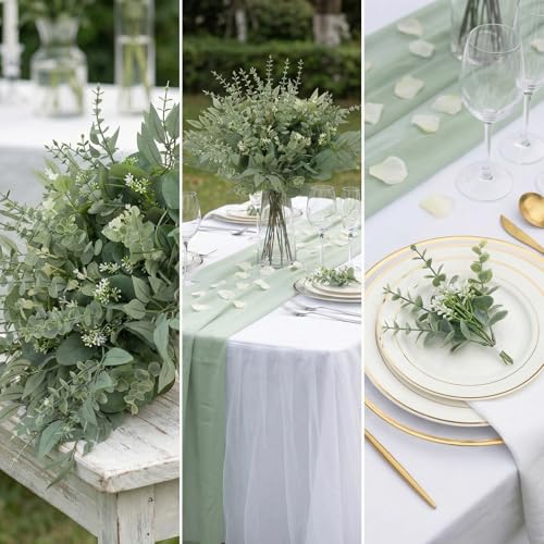 lovemoon 130 Pcs Artificial Mixed EucalyptusStems Bulk, 5 Kinds of Faux GreeneryEucalyptus Leaves Bulk for Vase Wedding DIY Bouquets Floral Arrangement Home Decor (130, Green) - color: Green