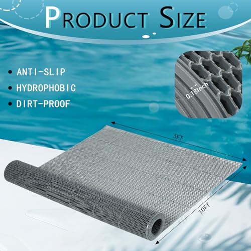 Tondiamo Pool Mat Non Slip Drainage Mats Swimming Pool Floor Deck Mats Rugs PVC Splash Mesh Hollow Doormat Roll for Outdoor Indoor Patio Restaurant Garage Kitchen Bathroom Safety(3 x 10 ft,Grey) - color: Grey, size: 120" x 36" (Rectangular)