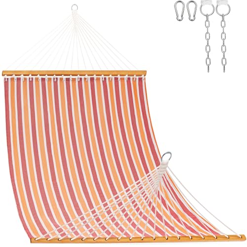 Lazy Daze Hammocks Quick Dry Hammock with Spreader Bar Textliene Fabric Double 2 Person Hammock with Chains Outdoor Patio Poolside Backyard Beach 450 lbs Capacity, Red Stripes - color: Red Stripes