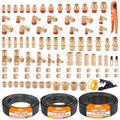 CheeMuii 100 PCS Brass DOT Air Line Fittings with 3 Roll 50FT 1/4" 3/8" 1/2" DOT Air Lines Kit Push Lock Air Fitting Quick Connect Air Fittings with Air Hose Pneumatic Tubing - size: 50FT-3ROLL-100PCS