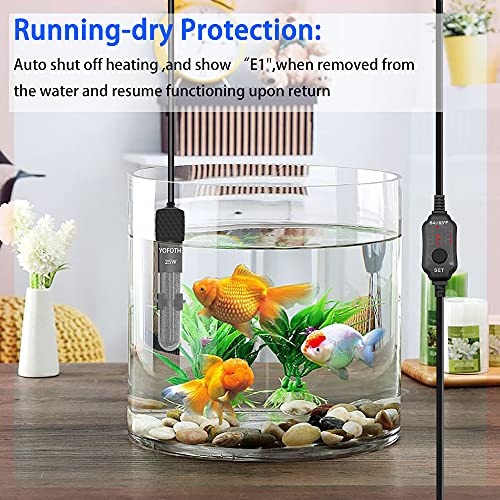 YOFOTHS Adjustable Mini Aquarium Heater3-5 Gallons Submersible Small Fish Tank Heater 25W Digital Display Thermostat External Temperature Controller (25W) - size: 25W