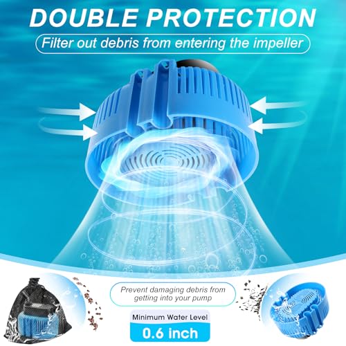 DeeprBetter Above Ground Pool Cover Pump, Submersible Water|Sump Pump for Draining, 850 GPH Blue