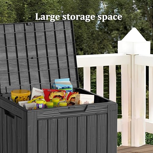 TARKARI 35 Gallon Outdoor Storage Box Waterproof, Resin Deck Boxes with Lockable Lid & UV-Resistant for Patio, Pool, Garden Furniture Cushions & Accessories, Black - color: Black, size: 35 GAL