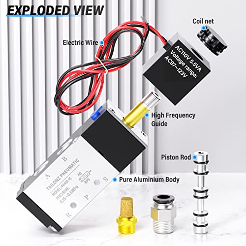 TAILONZ PNEUMATIC 1/2"NPT Solenoid Valve 4V410-15 12V/24V/110V/220V Single Coil Pilot-Operated Electric 2 Position 5 Way Connection Type - size: 1/2"NPT/AC110V/Out of line, style: 2 Position 5 Way