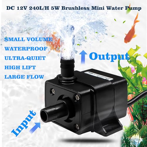 DC 12V Submersible Mini Water Pump,240L/H 5W Ultra-Quiet Micro Brushless Pump 3M Pumping Head Water Pump for Aquarium Fish Tank Hydroponics(1 Pack) - color: 1 Pack