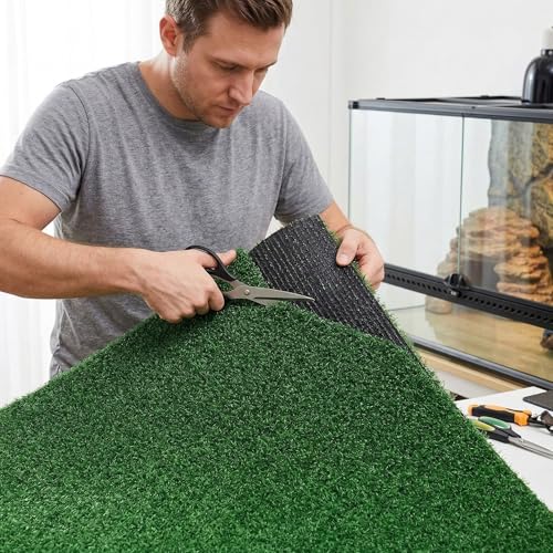 BESPORTBLE Turtle Basking Platform Artificial Grass Anti-Slip Turf Mat 19.6x9.8in for Aquarium Reptile Terrarium Amphibian Habitat