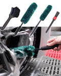 oesee Professional 4 Pack Long Handle Wheel Brush Kit for Cleaning Wheel and Tire- 2X Soft Wheel Cleaning Brush, Detailing Brush and Stiff Tire Brush, Bendable& Durable Wheel Rim Cleaner Brush Set - color: 4 Pack (Green & Black)