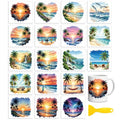 Peacoblue 18 Sheets Rub on Transfers for Crafts, Seaside Summer Scenery 3.6"x3.9" UV DTF Cup Wraps Waterproof Cold Transfers Stickers for Wood Glass Metal Cup Tumblers Mirrors Mugs Home Decor - style: Seaside Summer Scenery