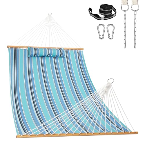Lazy Daze Hammocks 12 FT Sunbrella Fabric Hammock Non-Fading with Spreader Bars and Free Pillow Fits for 2 Persons, All Weather and Fade Resistant for Patio Yard, 450 lbs Capacity, Dolce Oasis - color: Dolce Oasis