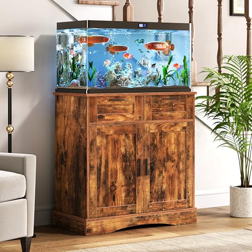 20-29 Gallon Fish Tank Stand with Storage, Aquarium Stand with 2 Drawers for Fish Tank Accessories, 29 Gallon Aquarium Cabinet, 30.71''L x 15.75''W Tabletop, Rustic Brown PTBX01BR - color: Rustic Brown, size: 20-29 Gallon
