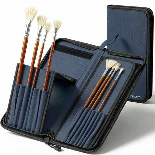 DUGATO Long Canvas Paint Brush Holder Zippered 5.7x14.8 inches, Premium Art Case for Brushes Long Handle up to 13" Length, 15 Slots Storage for Artist (Brush Not Included) - Blue - color: Blue, size: Large 5.7x14.8 inches
