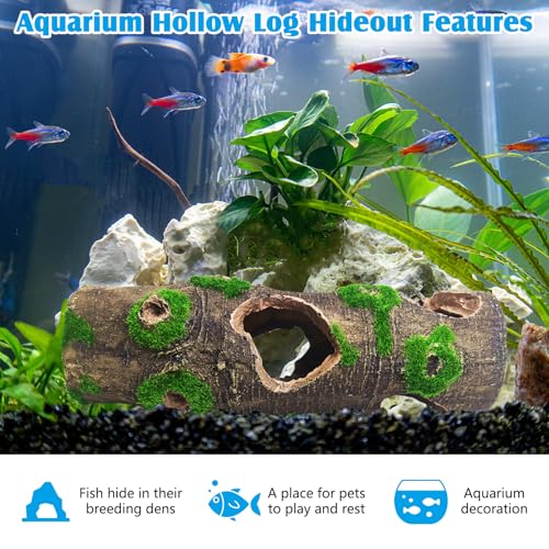 Hamiledyi 2 PCS Small Tree Trunk Aquarium Fish Tank Ornament, Betta Fish Hideout Caves, Resin Moss Tree Trunk Aquarium Decoration with Holes and Caves