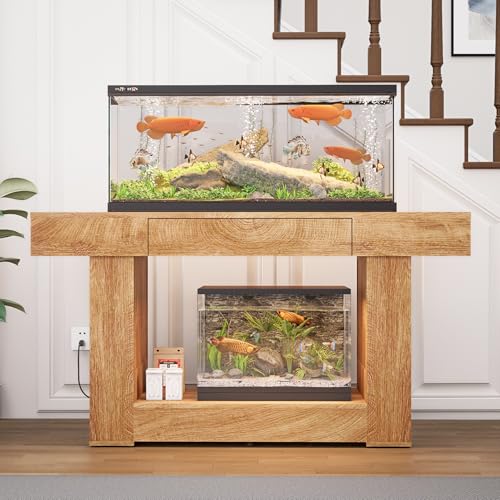 55–75/90 Gallon Aquarium Stand, 48 Inch Fish Tank Stand with Power Outlets & USB Ports, Heavy Duty Double Aquarium Stand for Turtle Reptile Terrarium, Farmhouse Tank Stand, Natural Wood - color: Natural