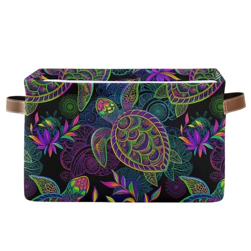 Large Storage Basket Bin Mandala Sea Turtle Storage Cube Box Foldable Canvas Fabric Collapsible Organizer with Handles for Home Office Closet - color: Mandala Sea Turtle, size: 1 PCS