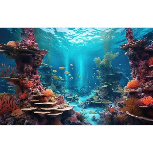 Under The Sea Aquarium Background Vibrant Coral Reef Turquoise Ocean Seascape Fish Tank Background Aquatic Seagrass Submerged Structure Terrarium Backgrounds Underwater Reptile Backgrounds 24x12in - color: Blue_Purple, size: 24(W)x12(H)in