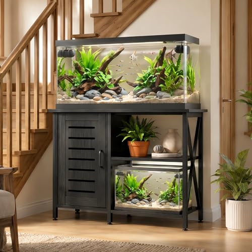 Herture 40-50 Gallon Fish Tank Stand, Aquarium Stand with Cabinet Accessories Storage, Heavy Duty Metal Frame, 40.55" L*18.89" W Tabletop, 850LBS Capacity, Black PG02YGB - color: Black, size: 40-50 Gallon