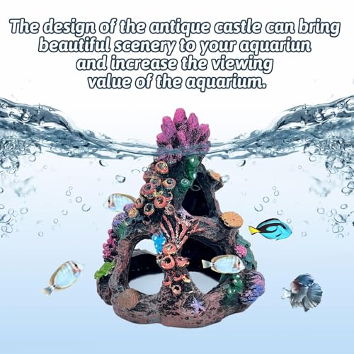 PINVNBY Coral Aquarium Decorations (Size: 6.3 x 4.7 x 4.7 inches) Small Fish Tank Decorations Hideout Resin Rock Mountain Cave Ornaments Betta Hideout House for Beta Sleep Rest Hide Play Breed - size: Large