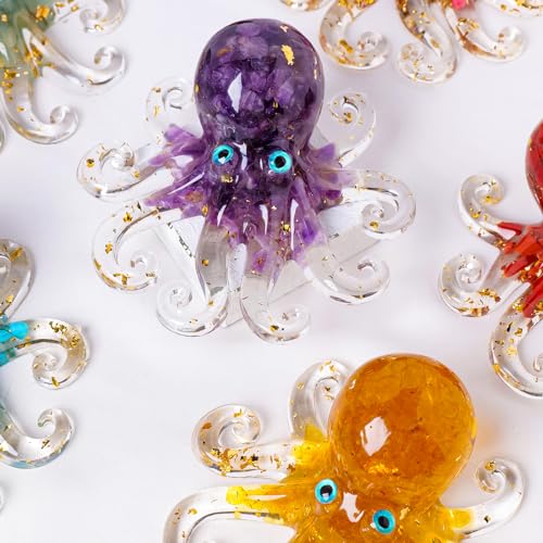 Octopus Decor Aquarium RoseQuartze Gravel Decorative Resin Glass with Natural Crystal Stone Marine Animals Fish Tank Ornaments Statue Healing Home Decor Ladies Gift 3.93" - color: Rose-quartz