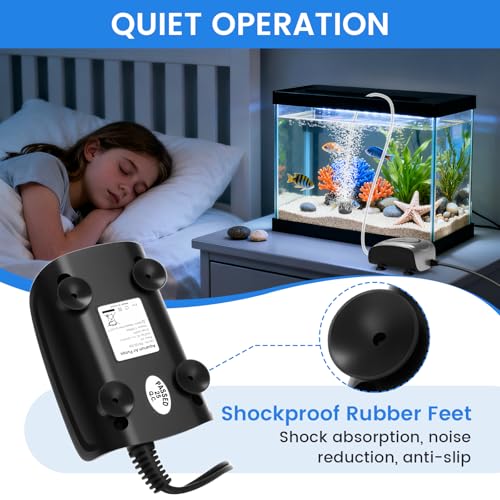 fishkeeper Quiet 3W/5W Aquarium Air Pump - Small & Powerful Dual Outlet Fish Tank Air Pump, Adjustable Oxygen Aerator Pump with Air Stone Bubbler Kits for 1-160Gal Fish Tanks (Silver-Gray, 2026 New) - color: Silver Gray, size: 3W for 1-50 Gallon