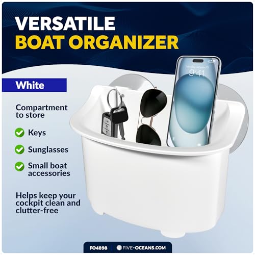 Five Oceans Boat Caddy Organizer with Suction Cup Mount, White ABS Plastic, Marine Storage for Pontoon, Fishing Boat, Kayak - FO4898 - style: Standard